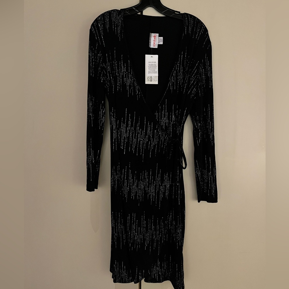Black and silver wrap dress